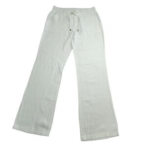 Forever 21 Women's Comfy High Waist Wide Leg Linen Pants with Pockets White Sz L